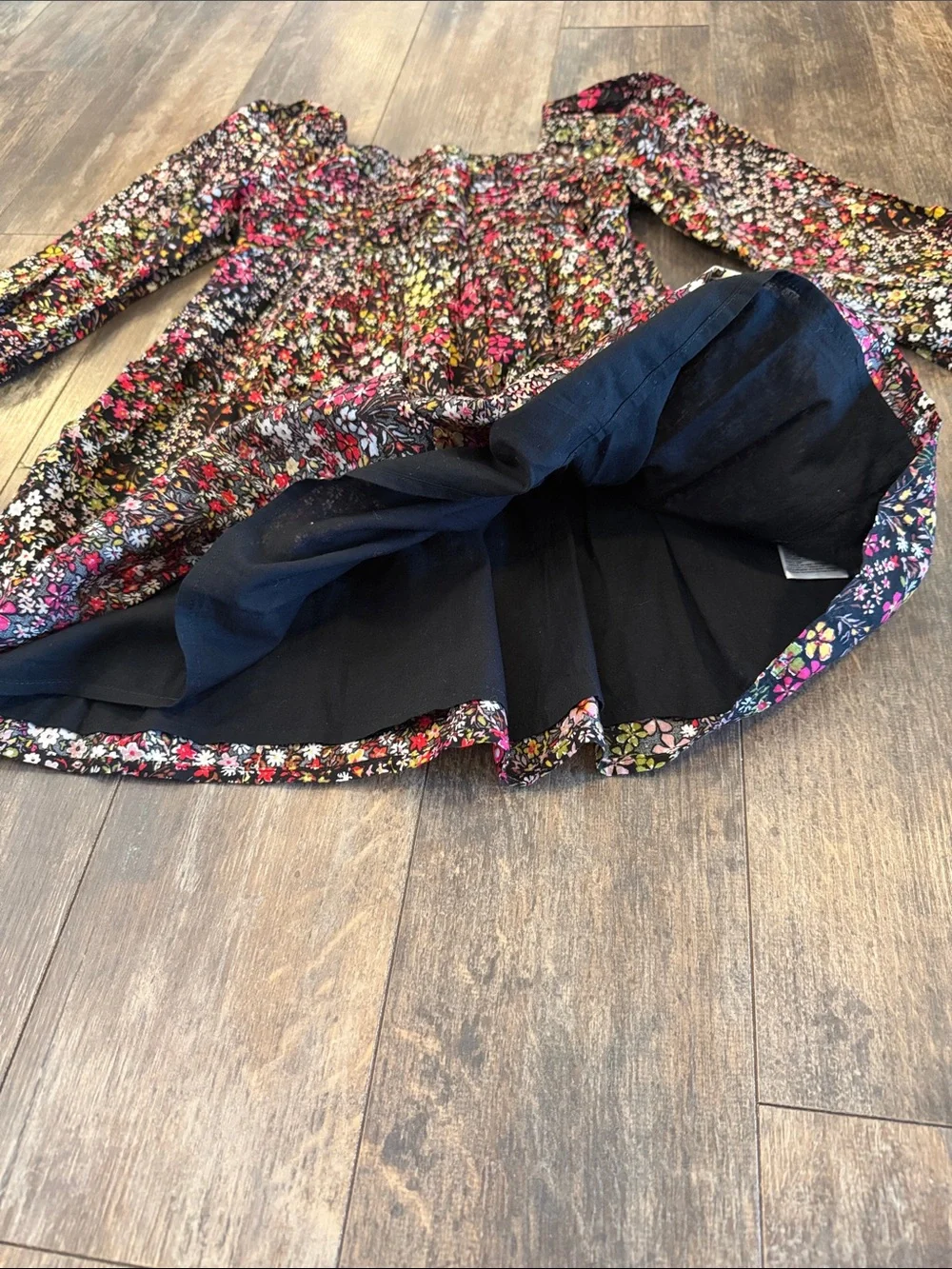 GAP Black Floral Long-Sleeve Smocked Dress